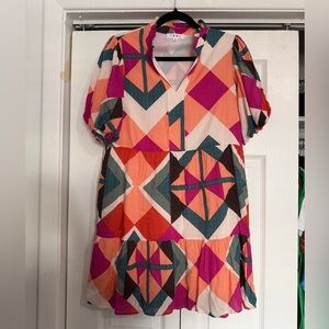 THML Colorful Geometric Short Sleeve Dress